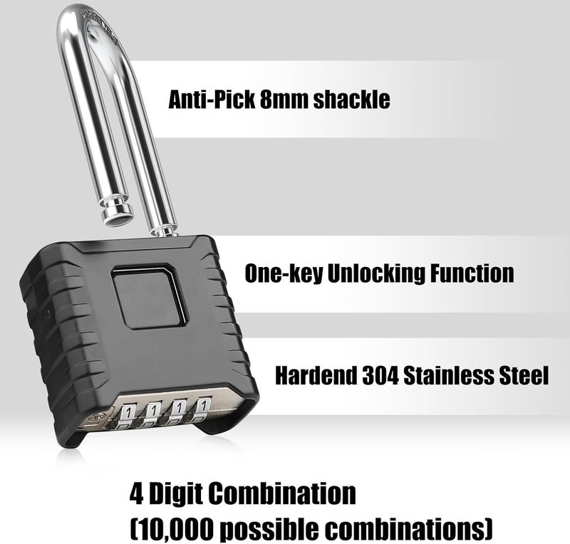 Diyife 2.3in Long Shackle Combination Padlock, Large Heavy Duty Outdoor Padlock [One-Touch Unlocking] [Weatherproof] Design of Hidden Password, High Security for Locker, Gym, Garden, Fences - Image 3